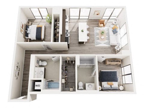 Floor plan for 2 beds, 2 baths, 1082 sqft