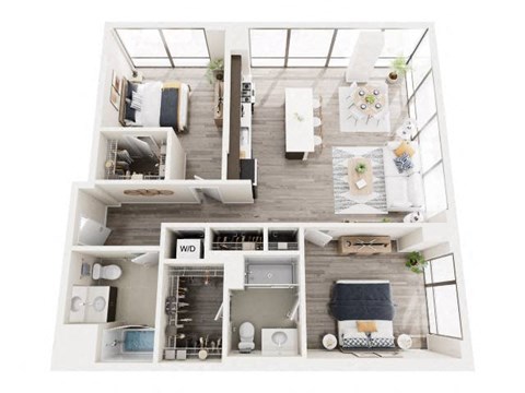 Floor plan for 2 beds, 2 baths, 1168 sqft