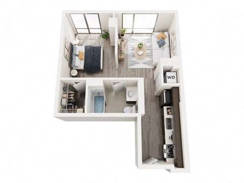 Floor plan for studio, 1 bath, 571 sqft