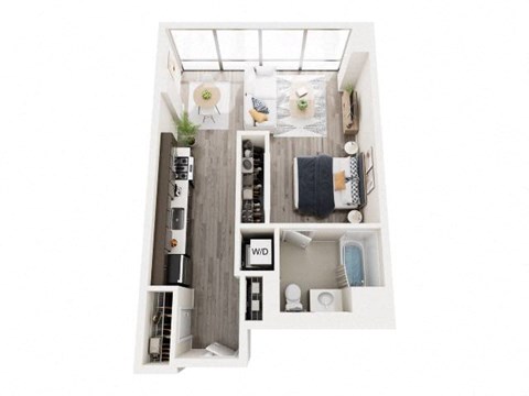 Floor plan for studio, 1 bath, 613 sqft