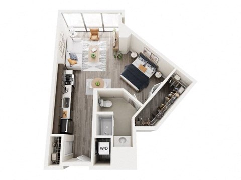 Floor plan for studio, 1 bath, 642 sqft