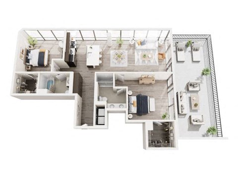 Floor plan for 2 beds, 2 baths, 1273 sqft