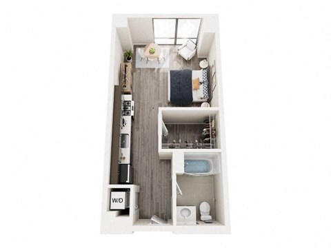 Floor plan for studio, 1 bath, 496 sqft