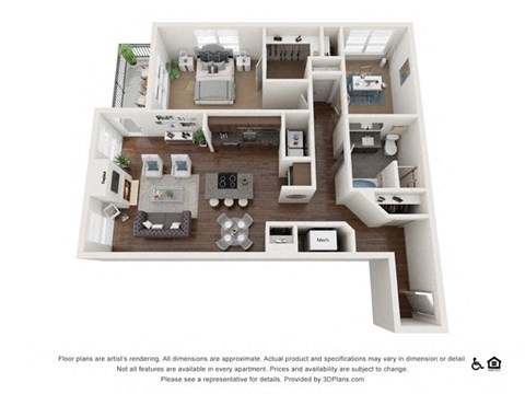 Floor plan for 1 bed, 1 bath, 1054 sqft