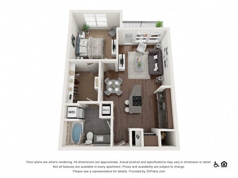 Floor plan for 1 bed, 1 bath, 720 sqft