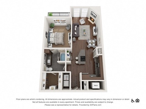 Floor plan for 1 bed, 1 bath, 787 sqft
