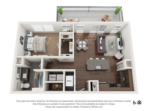 Floor plan for 1 bed, 1 bath, 794 sqft