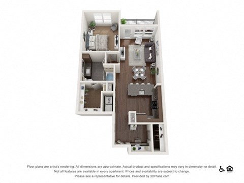 Floor plan for 1 bed, 1 bath, 844 sqft