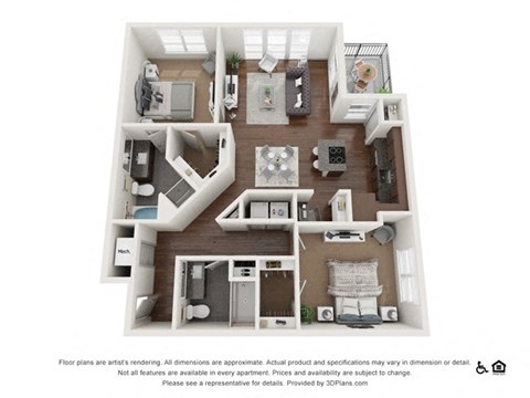 Floor plan for 2 beds, 2 baths, 1239 sqft