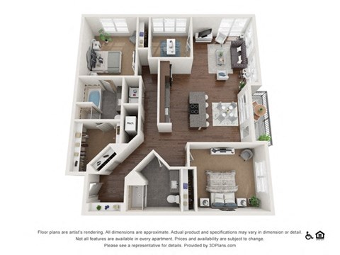 Floor plan for 2 beds, 2 baths, 1320 sqft
