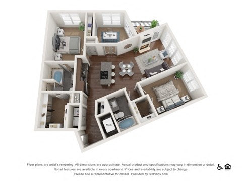 Floor plan for 2 beds, 2 baths, 1320 sqft
