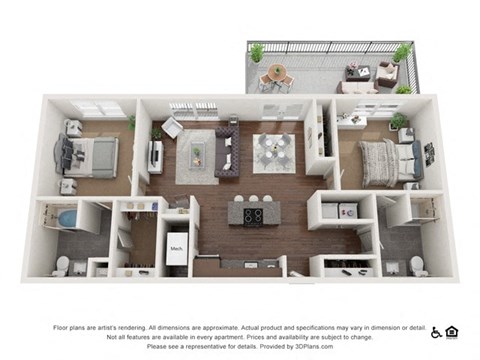Floor plan for 2 beds, 2 baths, 1059 sqft