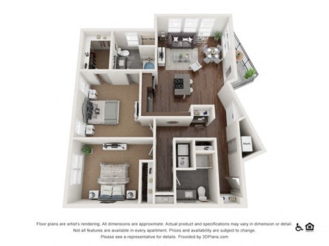Floor plan for 2 beds, 2 baths, 1142 sqft