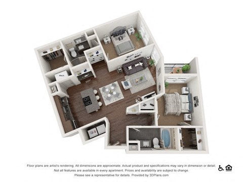 Floor plan for 2 beds, 2 baths, 1179 sqft