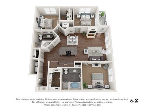 Floor plan for 3 beds, 2 baths, 1296 sqft