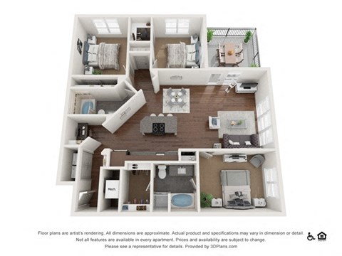 Floor plan for 3 beds, 2 baths, 1513 sqft