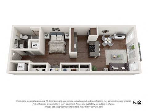 Floor plan for studio, 1 bath, 675 sqft