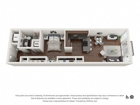 Floor plan for studio, 1 bath, 768 sqft