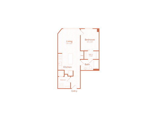 Floor plan for 1 bed, 1 bath, 700 sqft