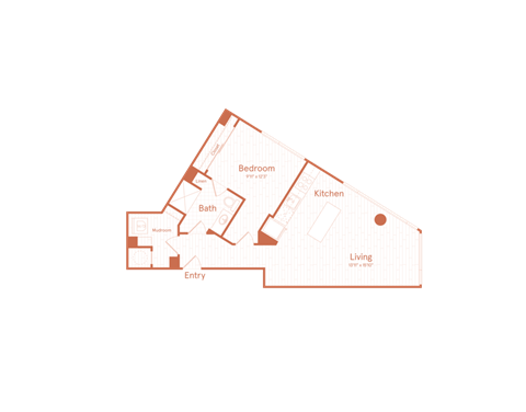 Floor plan for 1 bed, 1 bath, 775 sqft
