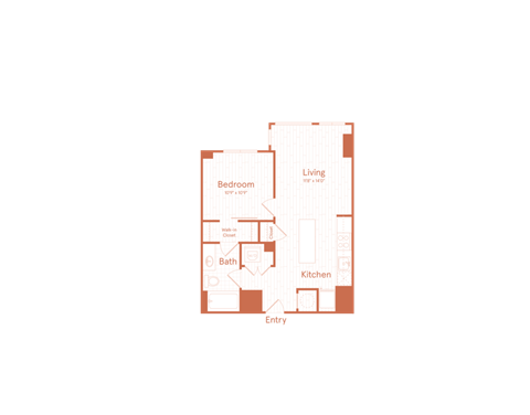 Floor plan for 1 bed, 1 bath, 655 sqft