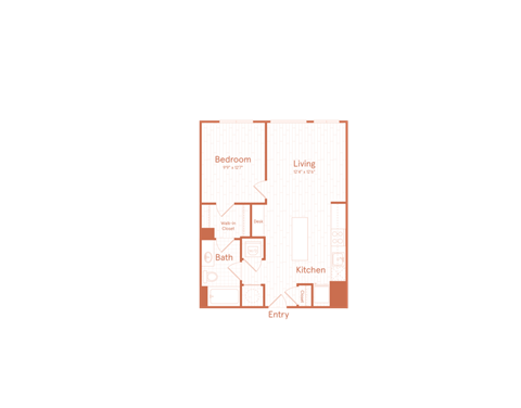 Floor plan for 1 bed, 1 bath, 690 sqft