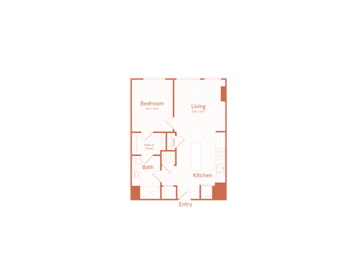 Floor plan for 1 bed, 1 bath, 690 sqft