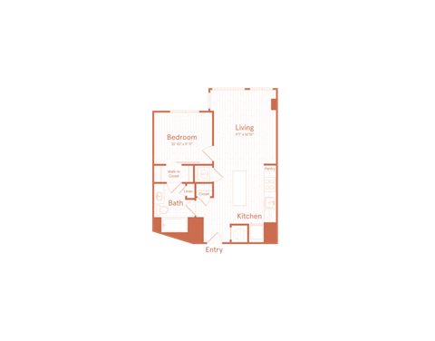 Floor plan for 1 bed, 1 bath, 647 sqft