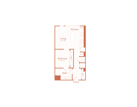 Floor plan for 1 bed, 1 bath, 616 sqft