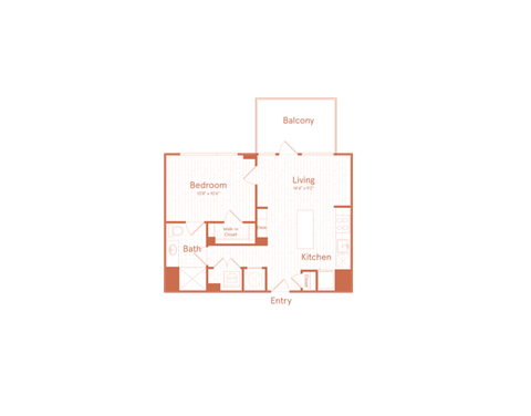 Floor plan for 1 bed, 1 bath, 649 sqft