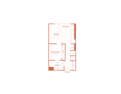 Floor plan for 1 bed, 1 bath, 615 sqft