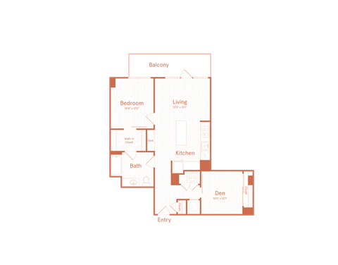 Floor plan for 1 bed, 1 bath, 943 sqft
