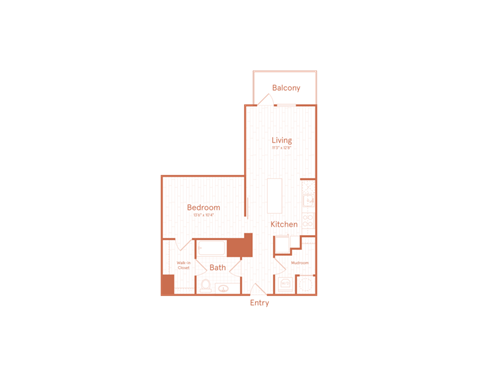 Floor plan for 1 bed, 1 bath, 597 sqft