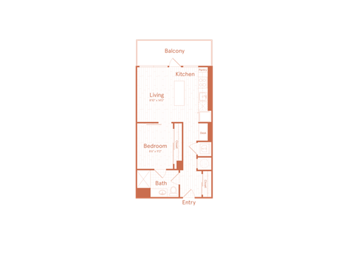 Floor plan for 1 bed, 1 bath, 639 sqft