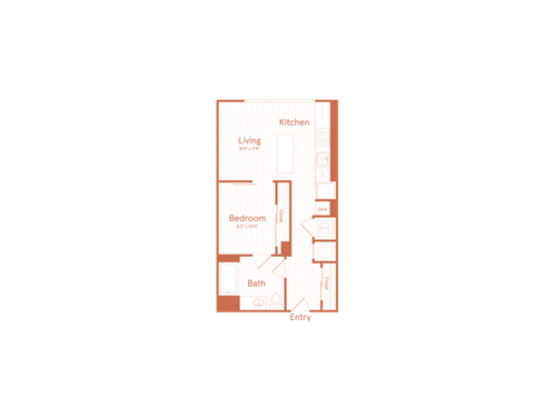 Floor plan for 1 bed, 1 bath, 615 sqft