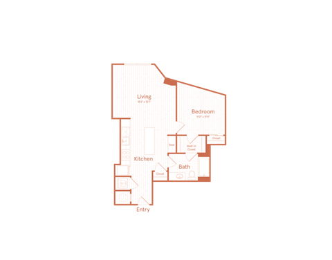 Floor plan for 1 bed, 1 bath, 721 sqft