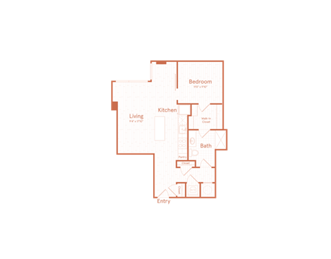 Floor plan for 1 bed, 1 bath, 756 sqft