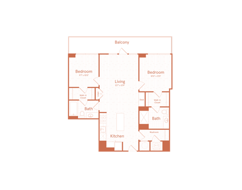 Floor plan for 2 beds, 2 baths, 1050 sqft