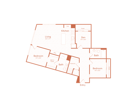 Floor plan for 2 beds, 2 baths, 1240 sqft