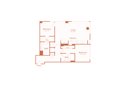 Floor plan for 2 beds, 2 baths, 1111 sqft