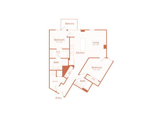 Floor plan for 2 beds, 2 baths, 1054 sqft