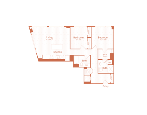Floor plan for 2 beds, 2 baths, 1161 sqft