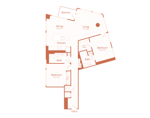 Floor plan for 2 beds, 2 baths, 1238 sqft