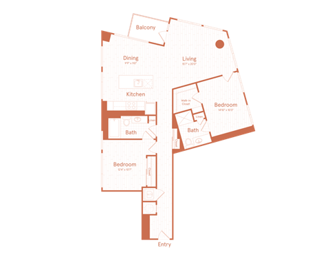 Floor plan for 2 beds, 2 baths, 1333 sqft