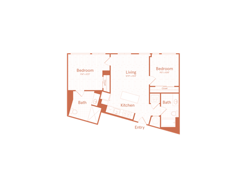 Floor plan for 2 beds, 2 baths, 882 sqft