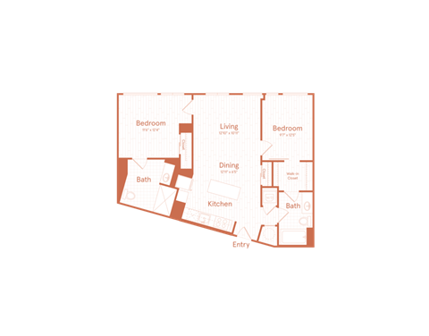 Floor plan for 2 beds, 2 baths, 993 sqft