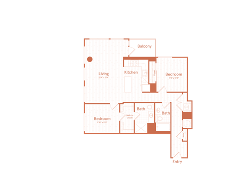 Floor plan for 2 beds, 2 baths, 1137 sqft