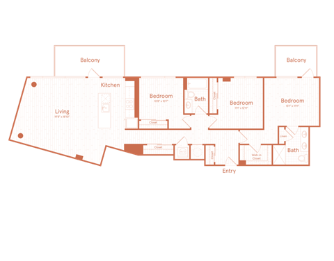 Floor plan for 3 beds, 2 baths, 1347 sqft