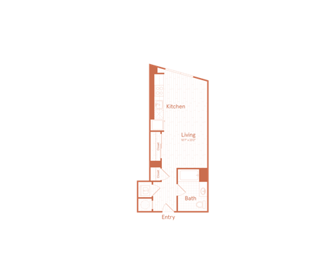 Floor plan for studio, 1 bath, 533 sqft