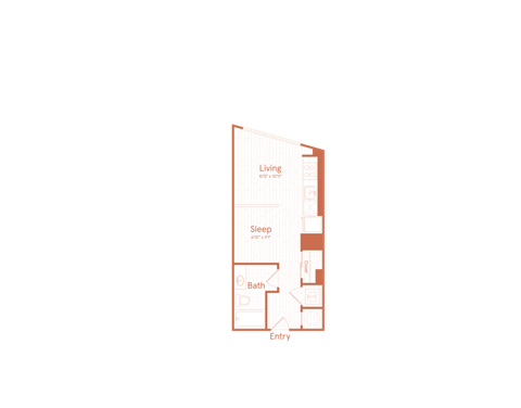 Floor plan for studio, 1 bath, 451 sqft
